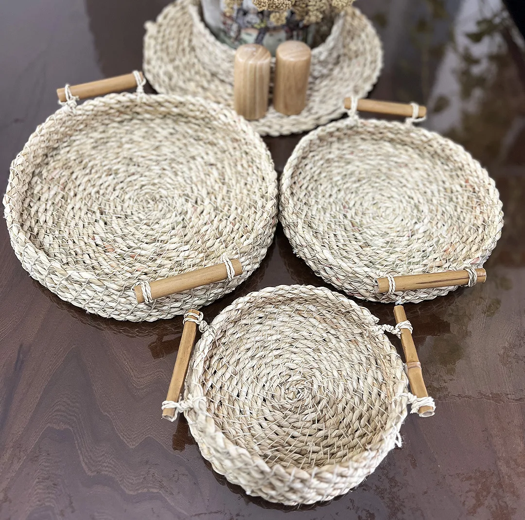 سبد حصیری مدل دسته بامبو مجموعه سه عددی
