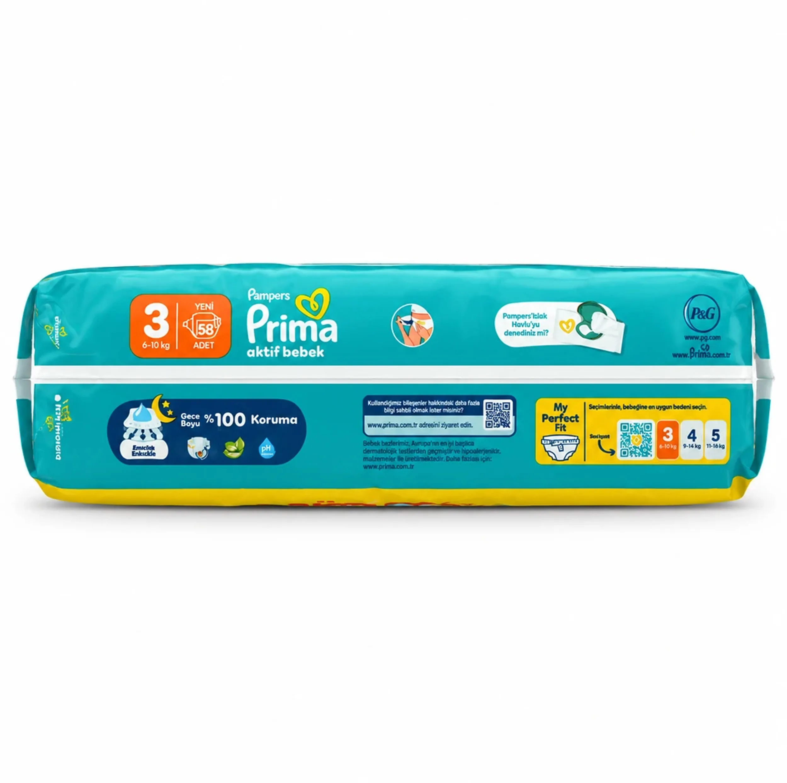 پوشک کودک پریما مدل Aktif Bebek-3 شماره 3 بسته 58 عددی