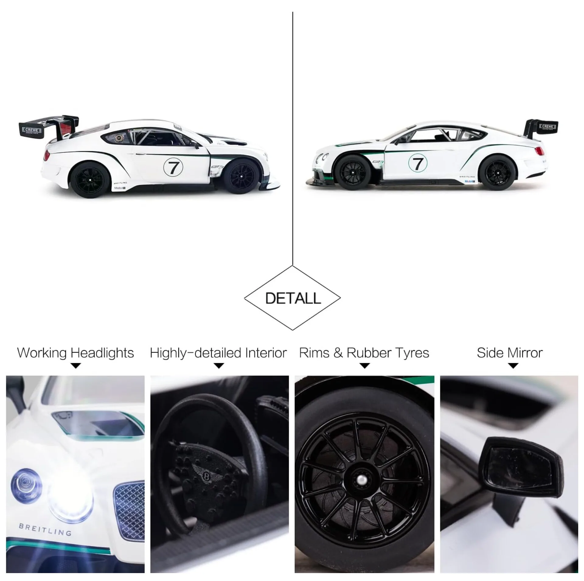 ماشین کنترلی راستار مدل Bentley Continental GT3 کد 76700 با چراغهای LED جلو و عقب در مقیاس 1:14