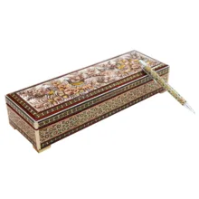 قلمدان خاتم کاری مدل دردار طرح گل و مرغ برجسته کد 9p29br
