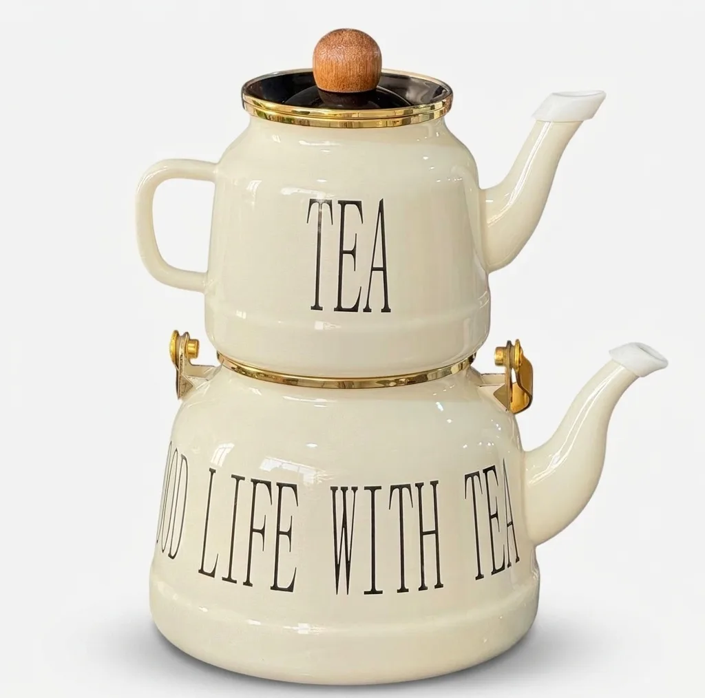 ست کتری و قوری مدل لعابی طرح Drink tea گنجایش کتری 2.5 لیتر گنجایش قوری 1 ایتر