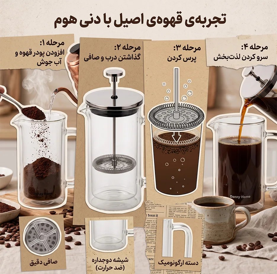 فرنچ پرس دنی هوم کد FPK07-01 گنجایش 600 میلی لیتر