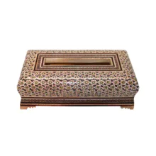 جعبه دستمال کاغذی خاتم کاری چوبی صنایع دستی فاخر مدل مدیال کد MQ12wire
