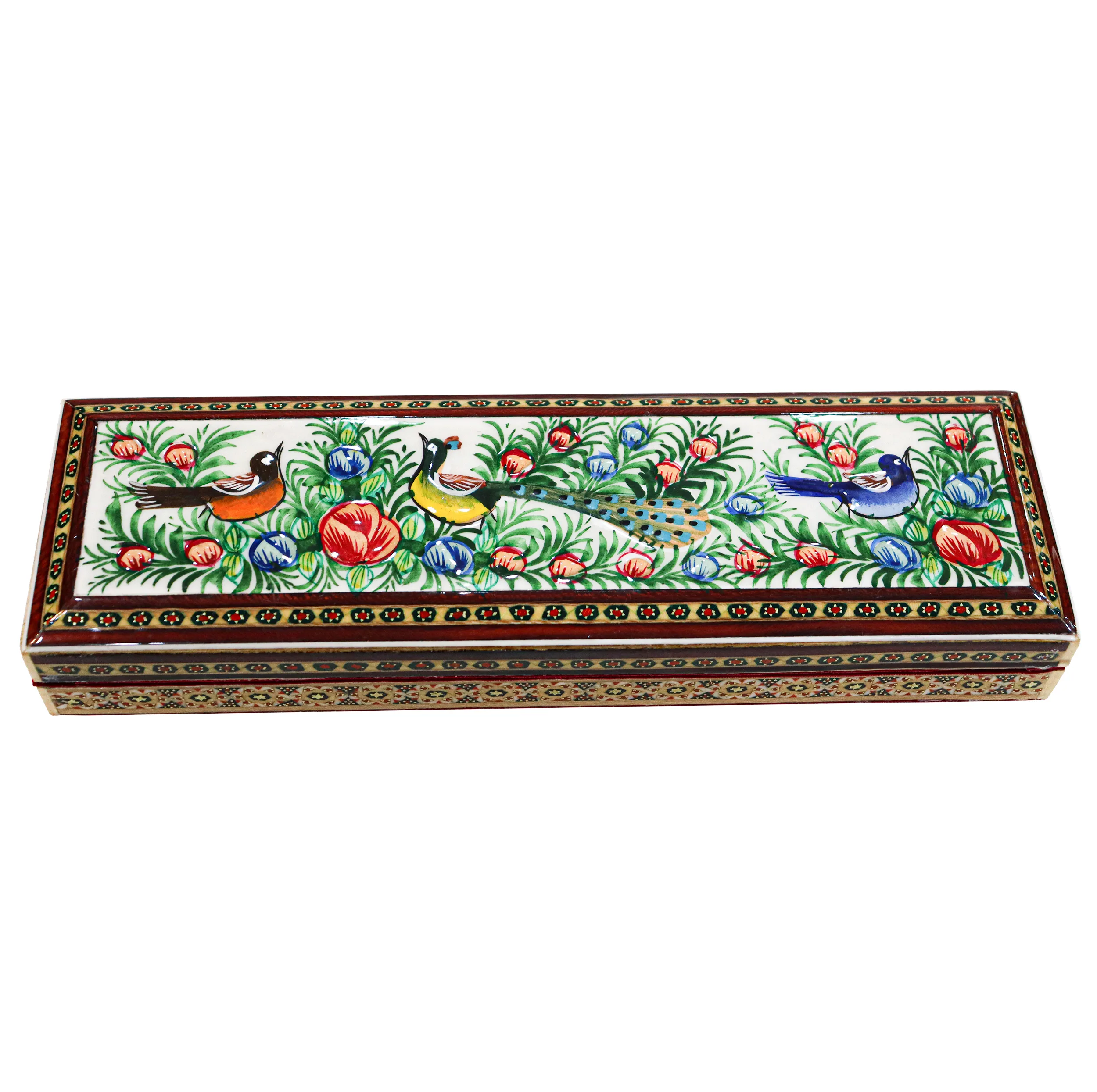 قلمدان خاتم کاری مدل دردار طرح گل و مرغ برجسته کد 8p27gr