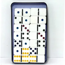 بازی فکری ناب سل مدل دومینو 28 عددی نقطه رنگی نشکن همراه با قاب فلزی کد DOUBLE SIX COLOR DOT DOMINOES NAAB001