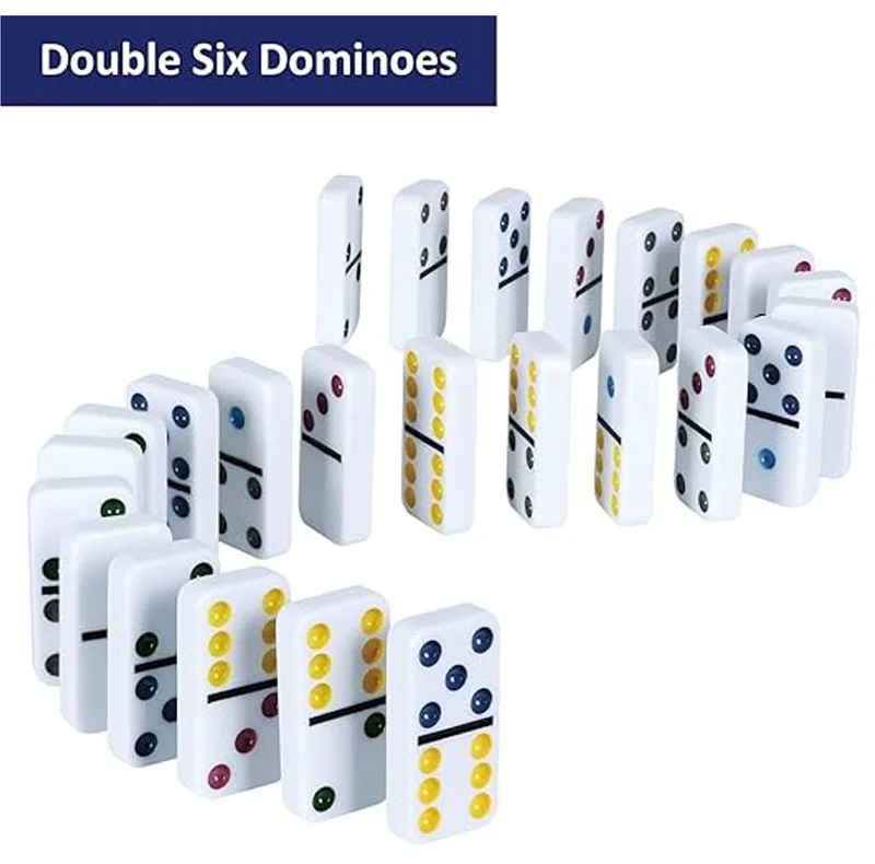 بازی فکری ناب سل مدل دومینو 28 عددی نقطه رنگی نشکن همراه با قاب فلزی کد DOUBLE SIX COLOR DOT DOMINOES NAAB001