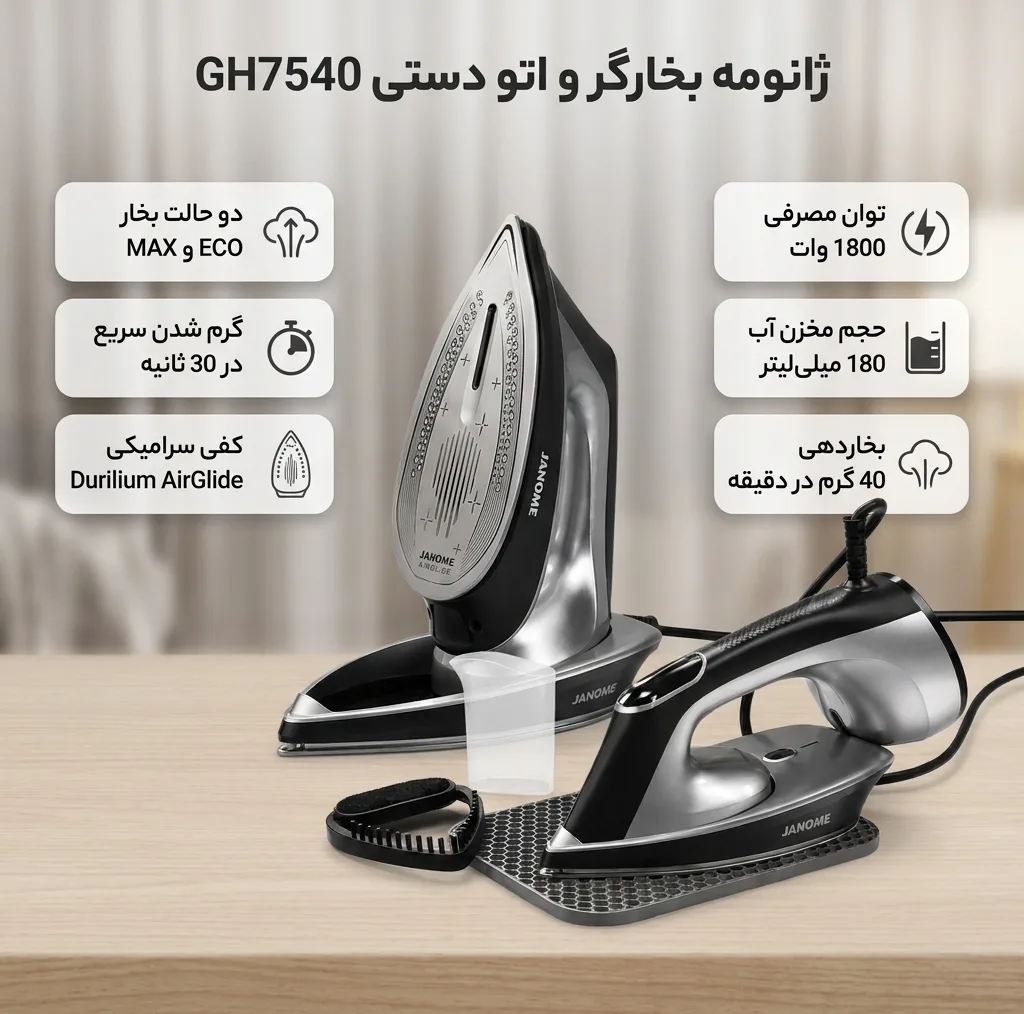 بخارگر 1800 وات ژانومه مدل دوکاره بخارگر و اتودستی GH7540
