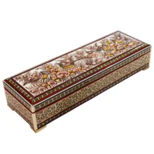 قلمدان خاتم کاری مدل دردار طرح گل و مرغ برجسته کد 9p29br