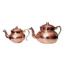 قوری مسی مدل شکمی دسته برنجی کد ZH426  مجموعه 2 عددی