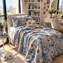 پتو مسافرتی 1 نفره طرح لیزری مدل گل شقایق سایز 160×220 سانتی‌متر