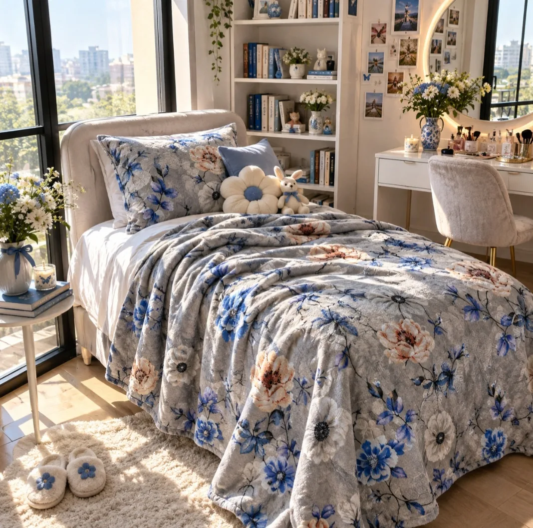 پتو مسافرتی 1 نفره طرح لیزری مدل گل شقایق سایز 160×220 سانتی‌متر