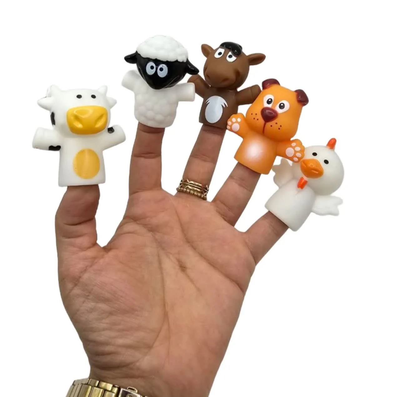 عروسک انگشتی ناب سل مدل سیلیکونی طرح حیوانات مزرعه بامزه کد FINGER PUPPET NAAB001 مجموعه 5 عددی