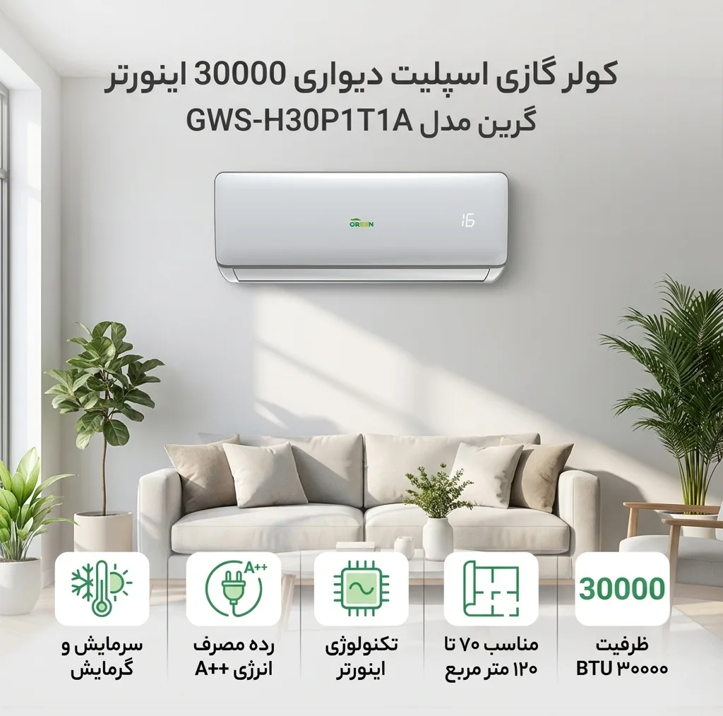 کولر گازی اسپلیت دیواری 30000 اینورتر گرین مدل GWS-H30P1T1A