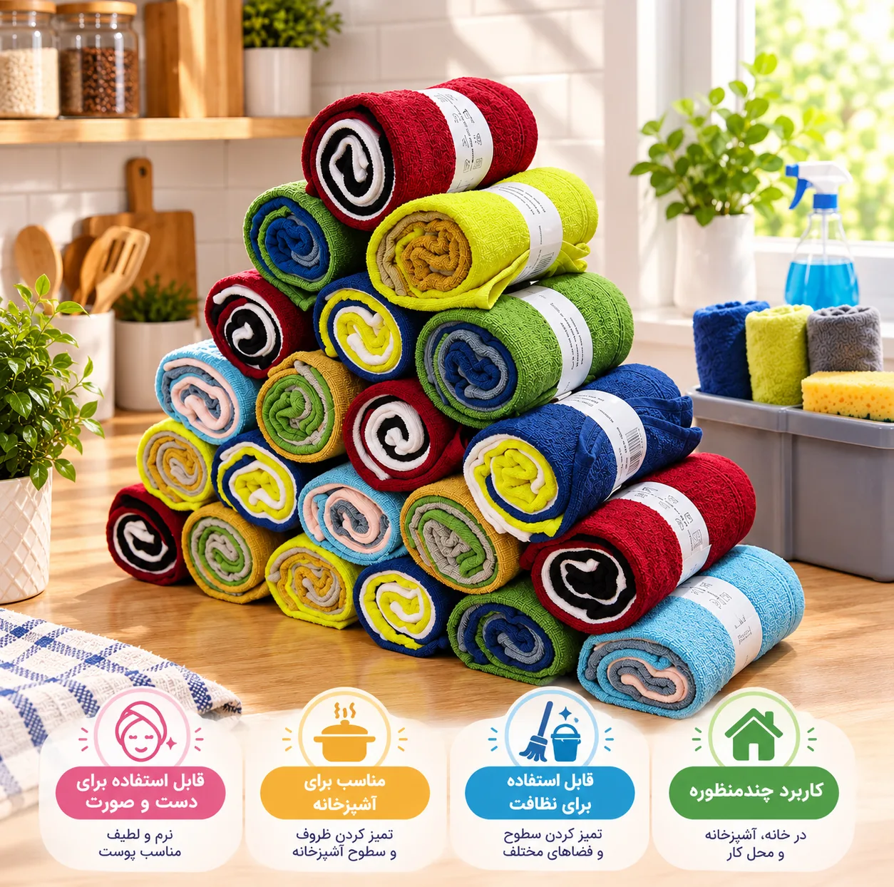 حوله آشپزخانه هوم اند لایف مدل آویسا کد 340006 سایز 30x30 سانتی متر بسته 3 عددی