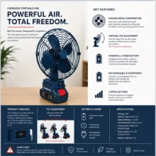 پنکه شارژی روزینکس مدل COOL SUMMER ظرفیت 2200 میلی آمپر