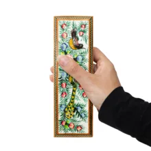 قلمدان خاتم کاری چوبی صنایع دستی فاخر مدل کشویی طرح گل و مرغ برجسته کد Gr2073