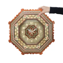 ساعت خاتم کاری چوبی صنایع دستی فاخر مدل 8 ضلعی کد HQ45d23light
