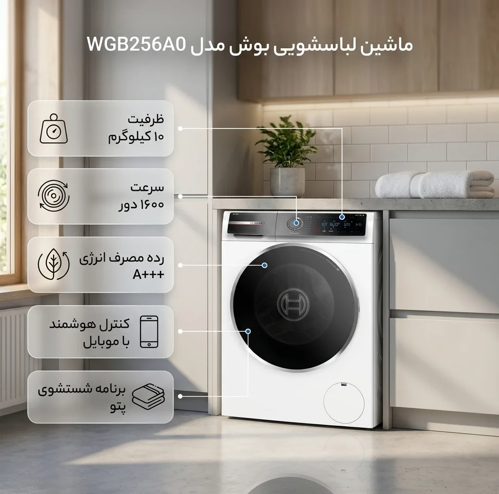 ماشین لباسشویی 10 کیلوگرم اتوماتیک بوش مدل 256A0ME