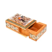 جا کارتی خاتم کاری مدل کشویی لبه صاف طرح گل و مرغ برجسته کد 7p5Br