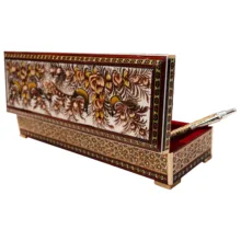 قلمدان خاتم کاری مدل دردار طرح گل و مرغ برجسته کد 9p29br