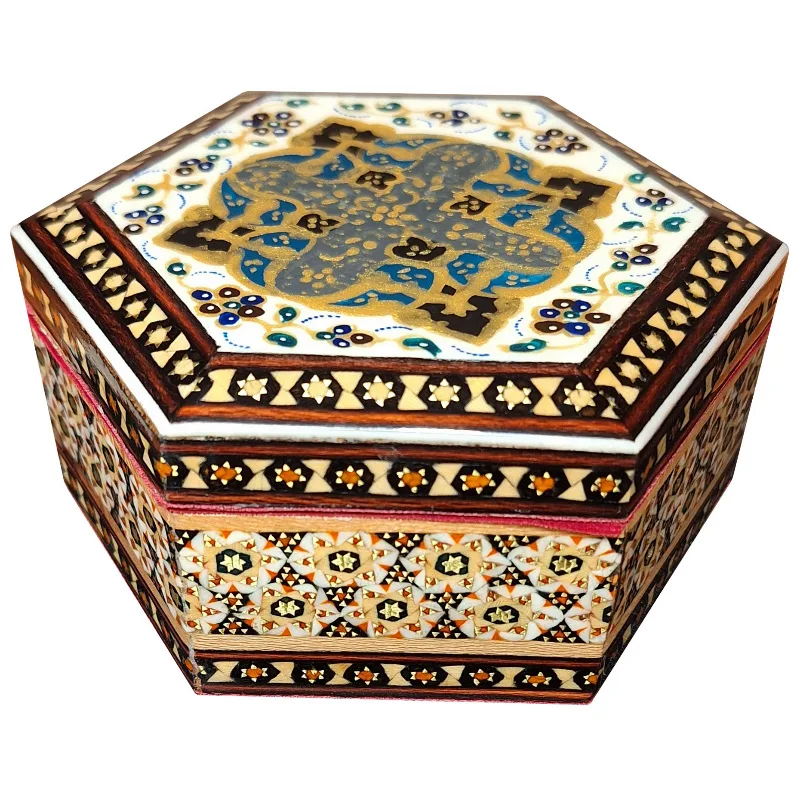 جعبه جواهرات خاتم کاری چوبی مدل تذهیب کد KHATJA3