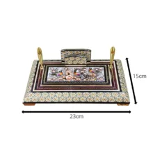 قلمدان خاتم کاری چوبی صنایع دستی فاخر مدل اداری طرح گل و مرغ برجسته کد Br24p16-3f4