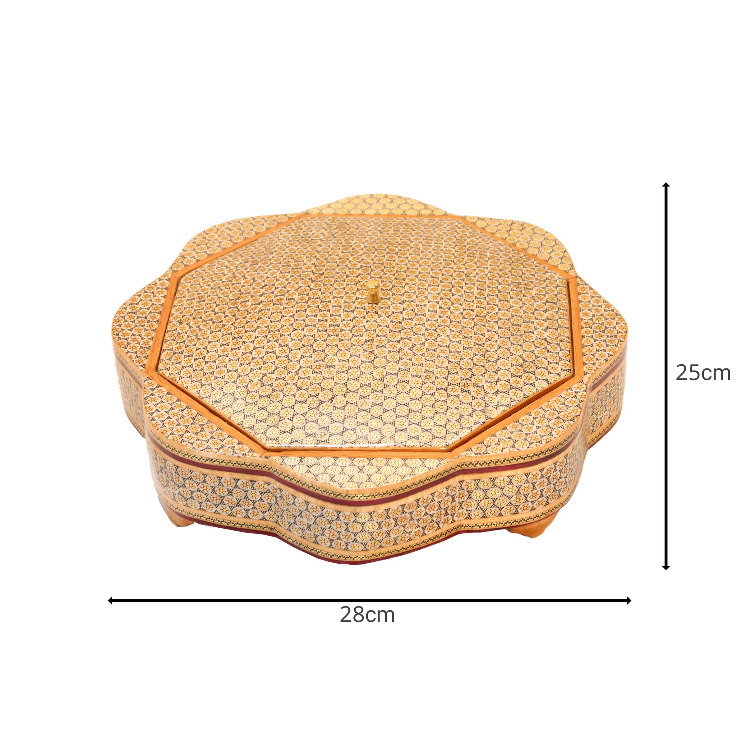 شکلات خوری خاتم کاری صنایع دستی فاخر مدل تک درب طرح گلی کد HQGold1d4in28