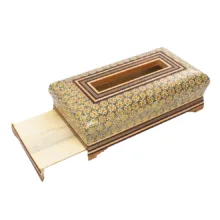 ست جعبه دستمال کاغذی و جعبه کارد و چنگال و سطل خاتم کاری کد 01