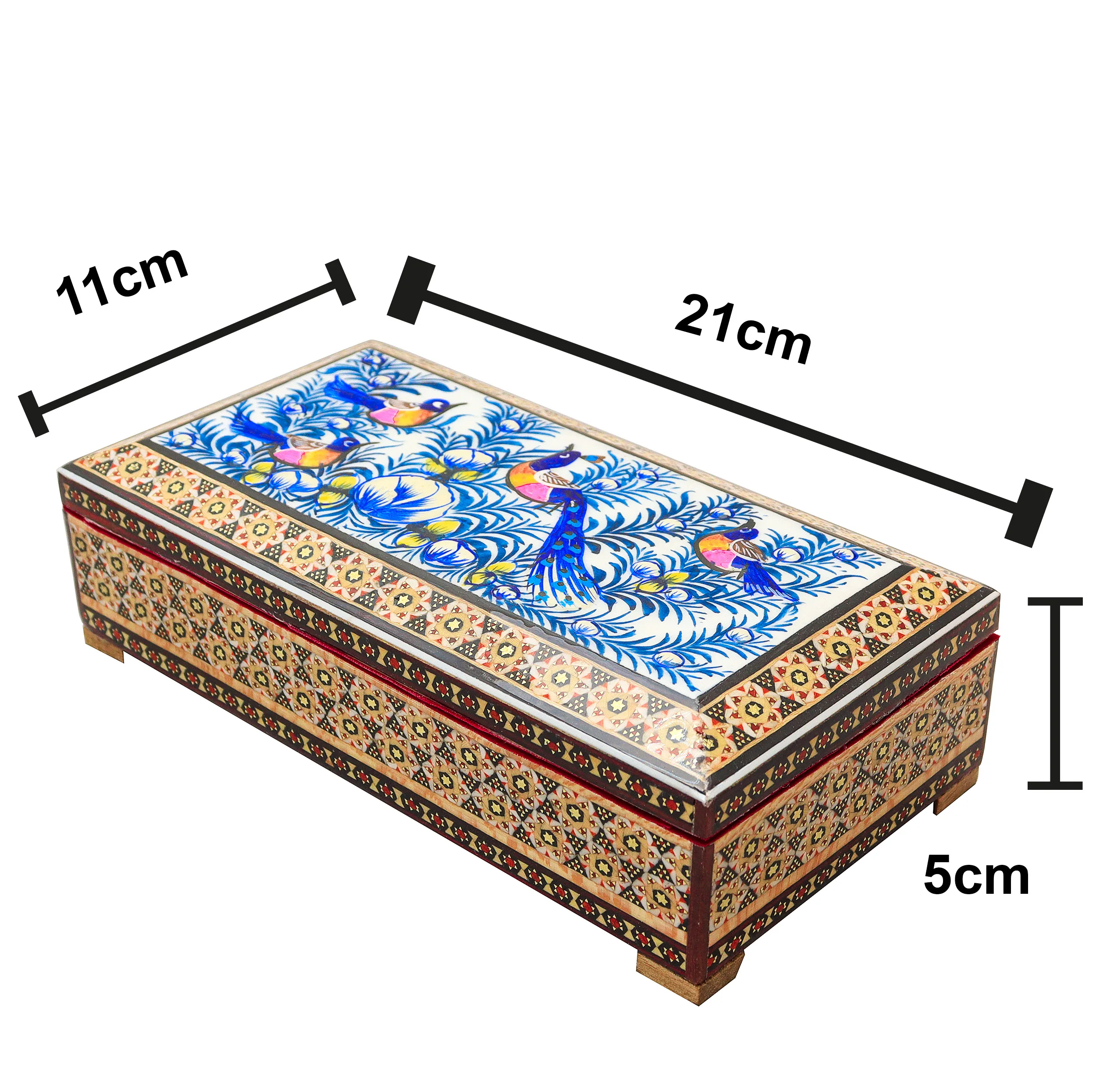 جعبه جواهرات خاتم کاری صنایع دستی فاخر طرح گل ومرغ برجسته کد Bl21115