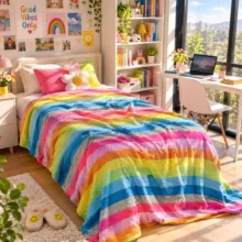 پتو مسافرتی 1 نفره مدل راه راه شاد سایز 160×220 سانتی‌متر