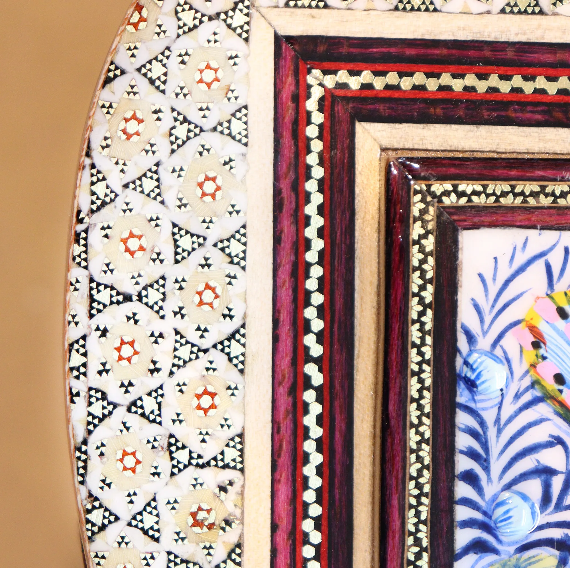 قلمدان خاتم کاری چوبی صنایع دستی فاخر مدل مدیریتی طرح گل و مرغ برجسته کد Bl30p20-2f2