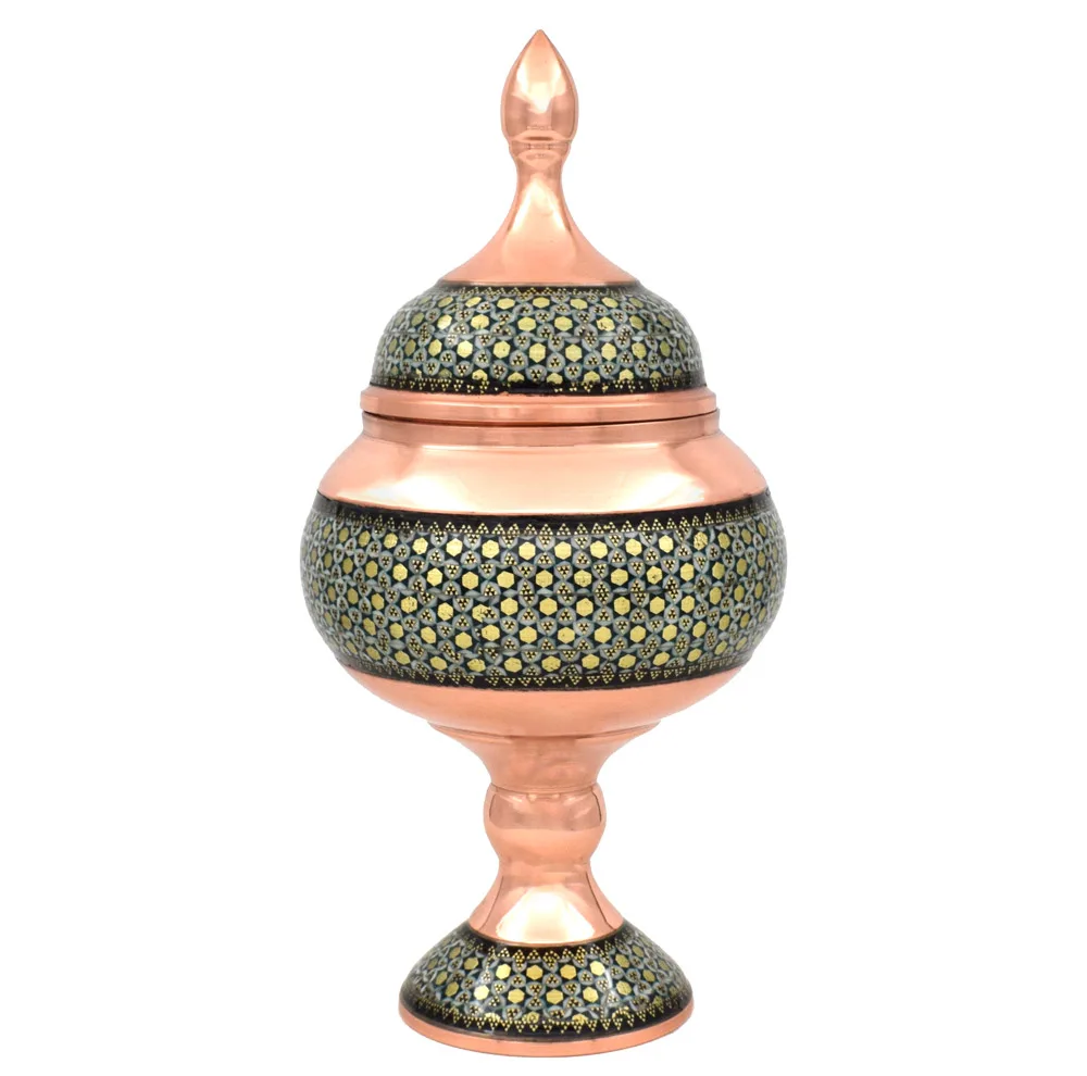 ست 3 تکه گلدان و شکلات خوری خاتم کاری مسی کد 20