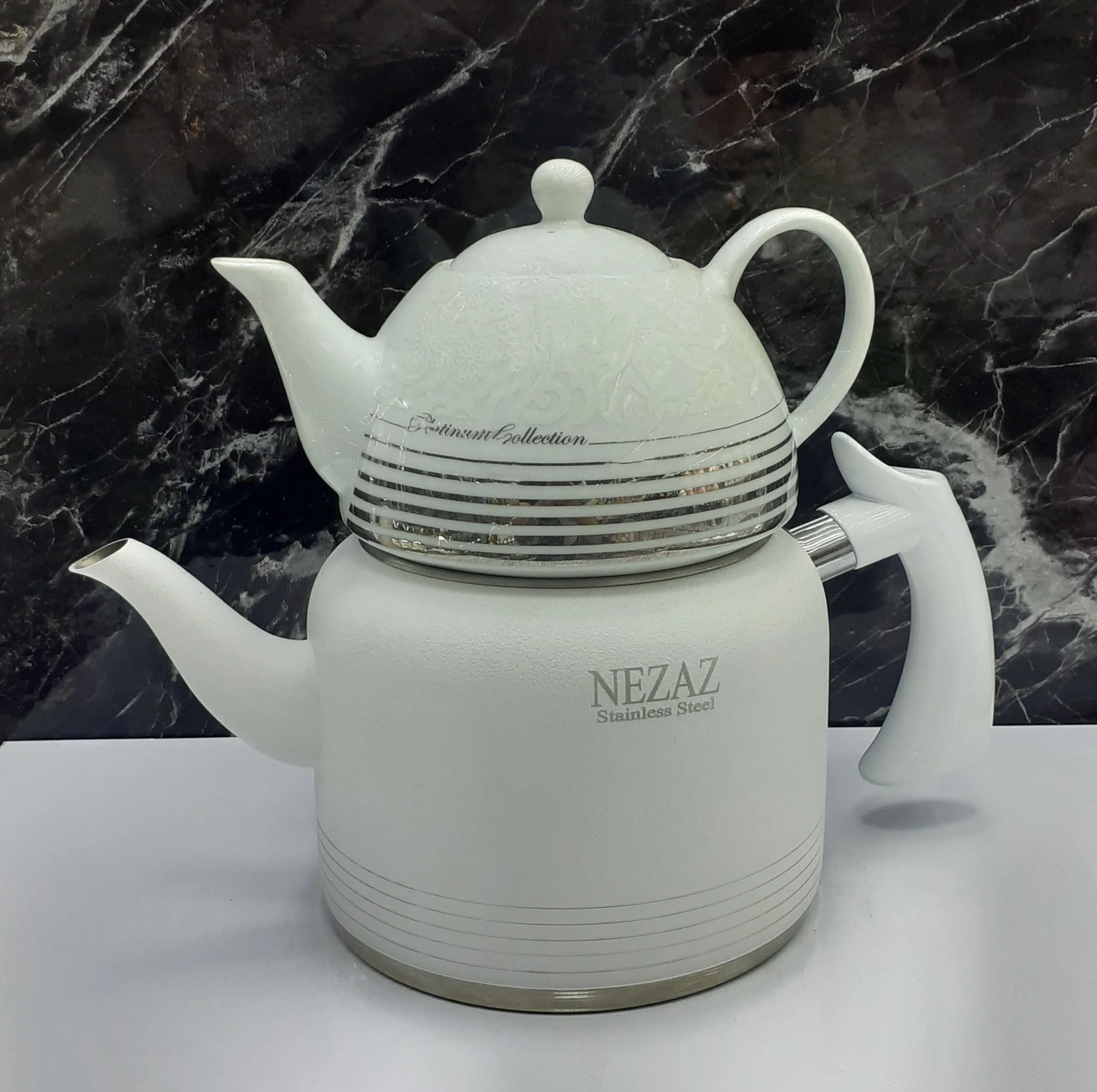 ست کتری و قوری نزاز مدل لوله دار طرح رنگی