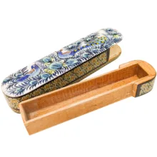 قلمدان خاتم کاری صنایع دستی فاخر مدل کشویی طرح گل و مرغ برجسته کد e30p5p5
