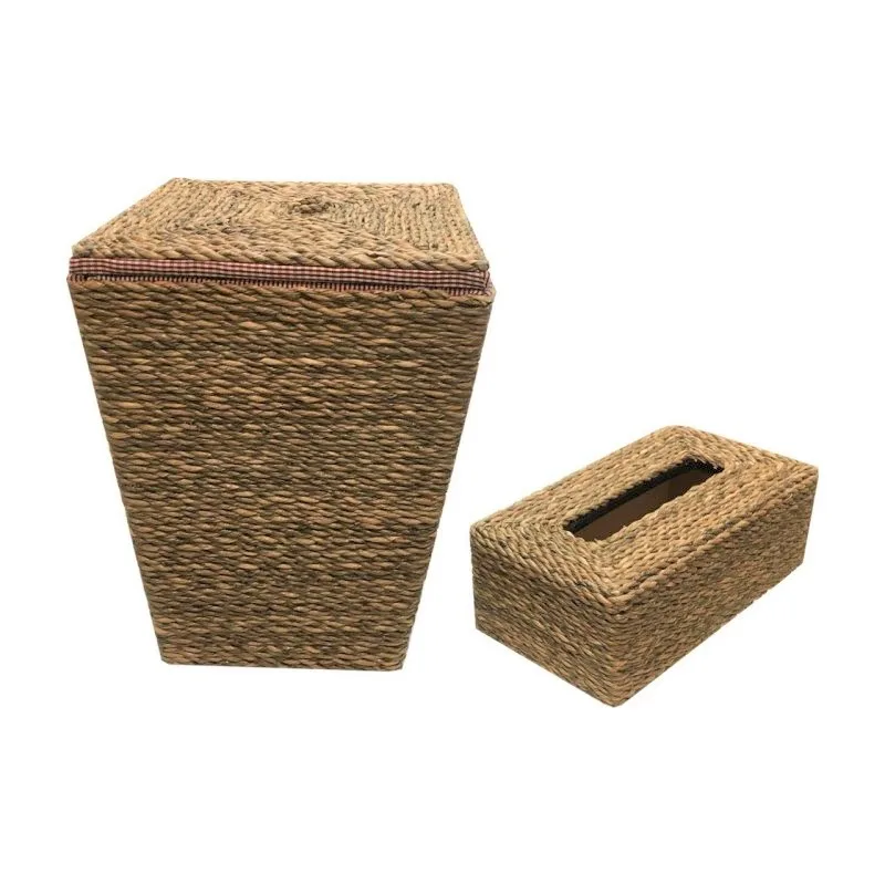 ست سطل و جعبه دستمال کاغذی حصیری مدل SH-NE05