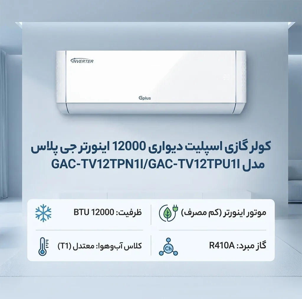 کولر گازی اسپلیت دیواری 12000 اینورتر جی پلاس مدل GAC-TV12TPN1I/GAC-TV12TPU1I