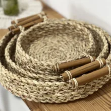 سبد حصیری مدل دسته بامبو مجموعه سه عددی