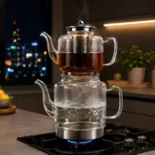 ست کتری قوری وردا طرح پیرکس کد 265 گنجایش کتری 1.5 لیتر گنجایش قوری 1 لیتر