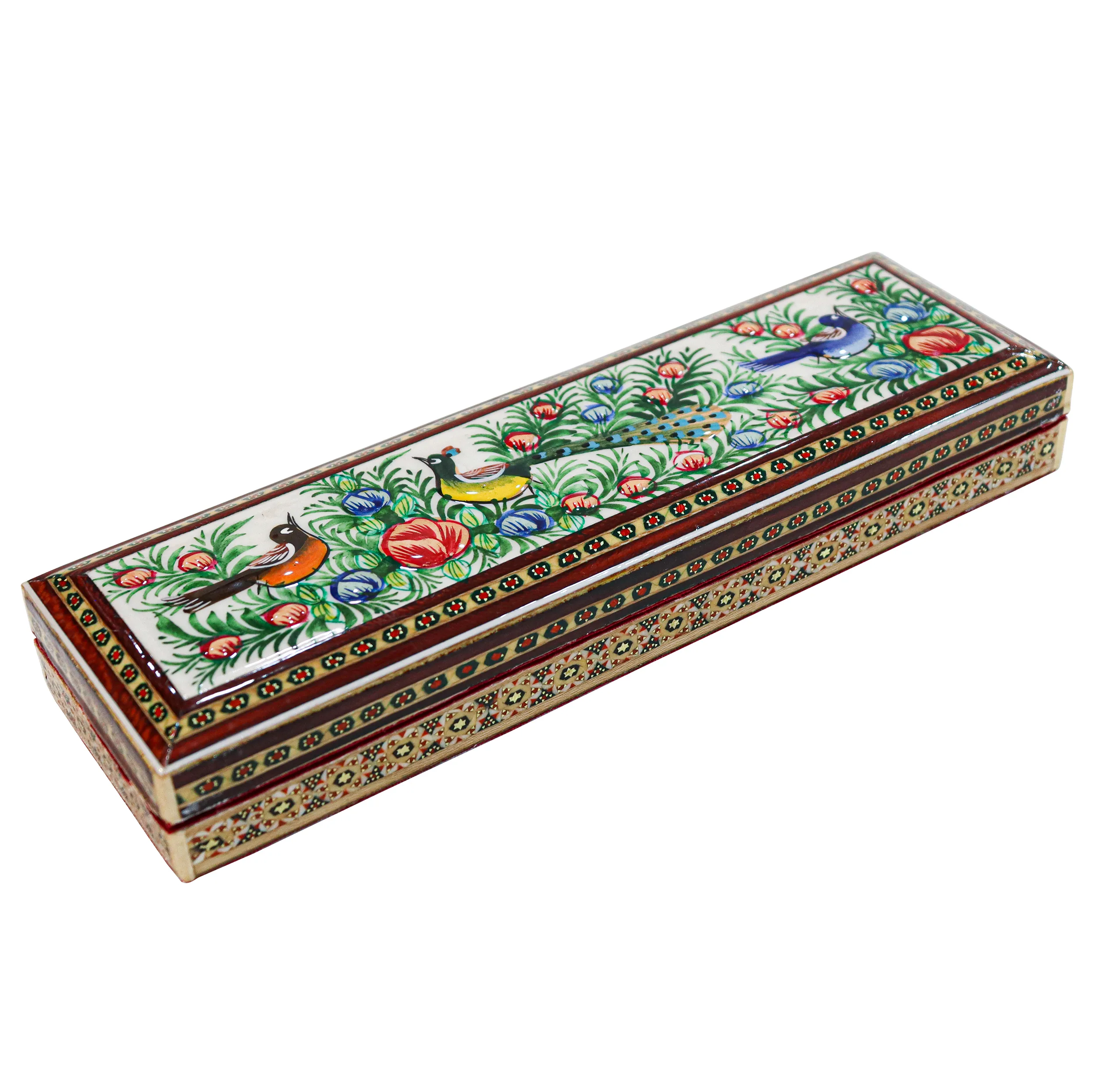 قلمدان خاتم کاری مدل دردار طرح گل و مرغ برجسته کد 8p27gr