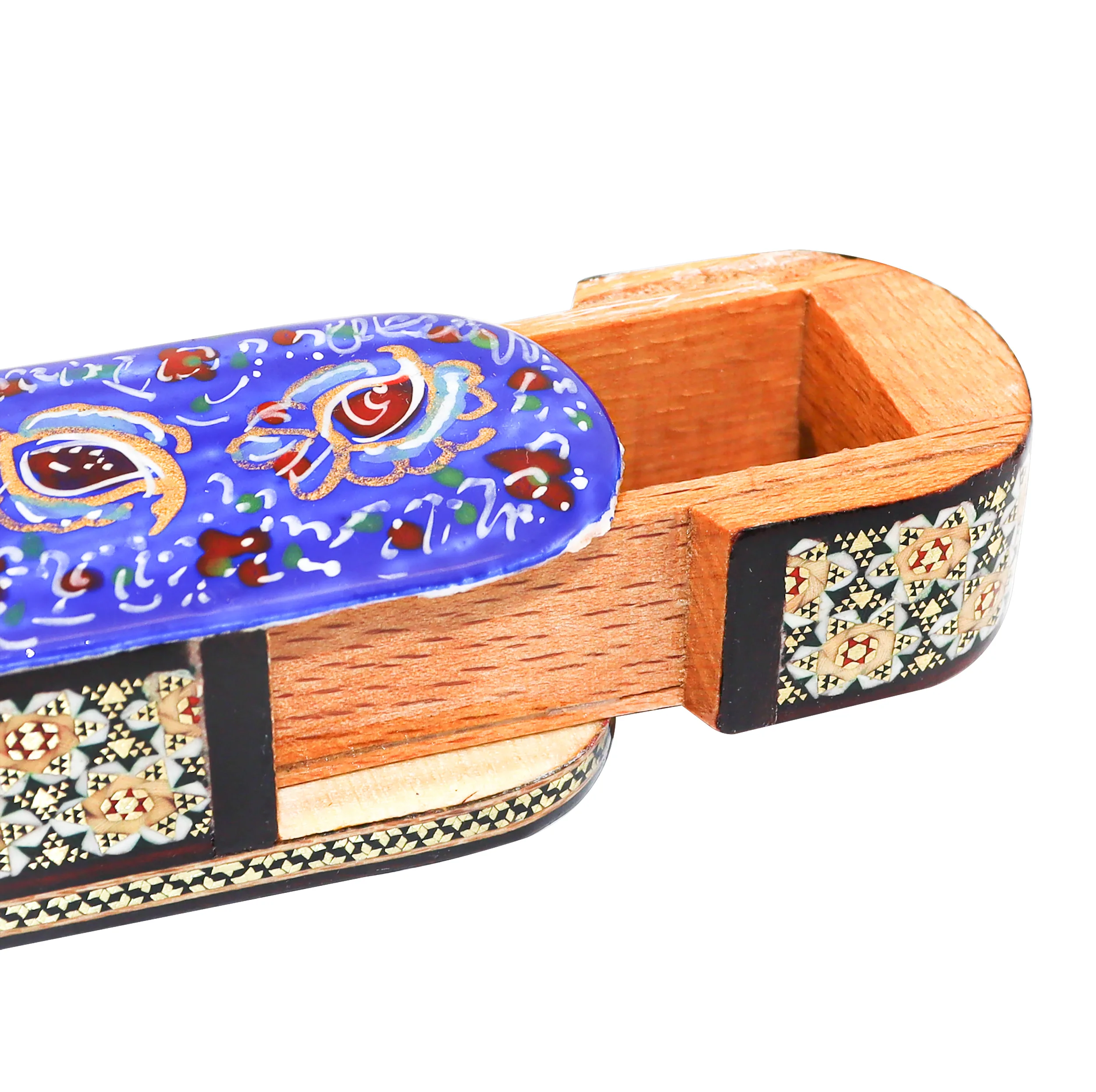 قلمدان خاتم کاری چوبی صنایع دستی فاخر مدل کشویی طرح تذهیب کد Bl1944