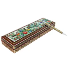 قلمدان خاتم کاری مدل دردار طرح گل و مرغ برجسته کد 8p27gr