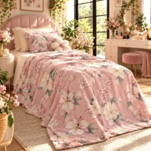 پتو مسافرتی 1 نفره طرح لیزری مدل شکوفه گیلاس سایز 160×220 سانتی‌متر