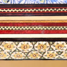 قلمدان خاتم کاری چوبی صنایع دستی فاخر مدل اداری طرح گل و مرغ برجسته کد Bl30p20-4f4