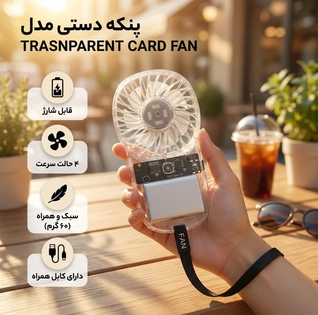پنکه دستی مدل TRASNPARENT CARD FAN