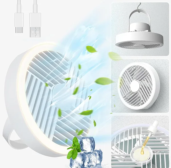 پنکه رومیزی شارژی مدل ال ای دی دار کد RY-2301
