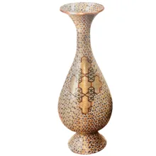 گلدان خاتم کاری مسی صنایع دستی فاخر مدل صراحی طرح پرسیم کد HQLight-Vase25p10 بسته 2 عددی