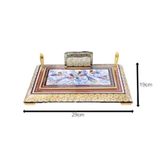 قلمدان خاتم کاری چوبی صنایع دستی فاخر مدل اداری طرح گل و مرغ برجسته کد Bl30p20-4f4