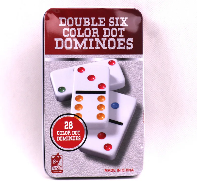 بازی فکری ناب سل مدل دومینو 28 عددی نقطه رنگی نشکن همراه با قاب فلزی کد DOUBLE SIX COLOR DOT DOMINOES NAAB002