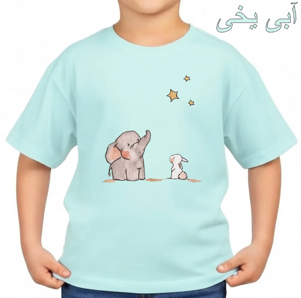 تی‌شرت آستین کوتاه بچگانه مدل فیل و خرگوش کد v9