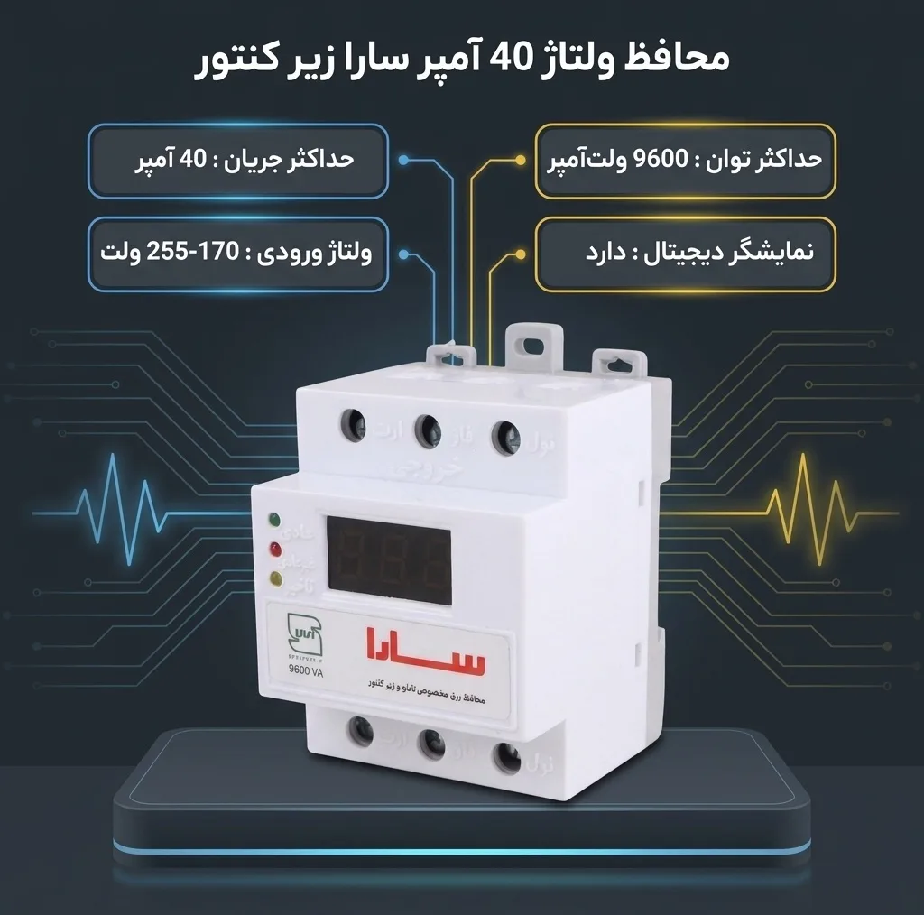 محافظ ولتاژ 40 آمپر سارا مدل زیر کنتور 9600VA
